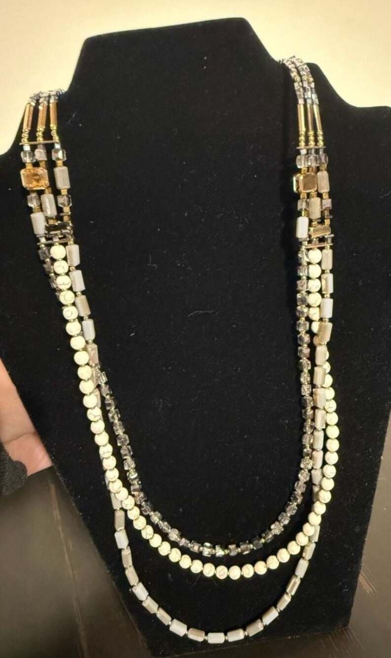 Multi-Strand Beaded Statement Necklace with Faux Stone and Crystal Accents